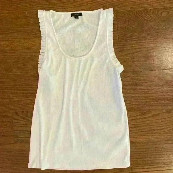 J Crew ribbed Ruffle Tank Top Fitted Stretch Feminine Style L9582 size Large - Picture 2 of 11